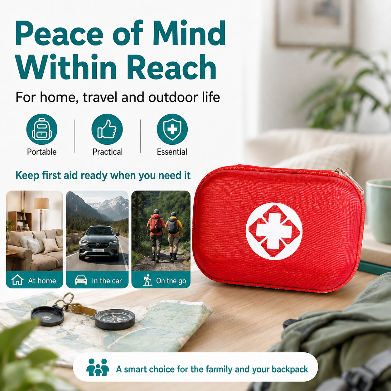 Trousse de premiers secours : trousse d'urgence portable pour la maison — avec tous les accessoires | Ensemble de 26 pièces