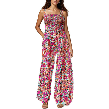 ✨ 60 % DE RÉDUCTION EN CE MOMENT ! 🌼 Combinaison sans manches pour femme à motif floral – poitrine smockée et jambes larges – chic estival 👒🏖️