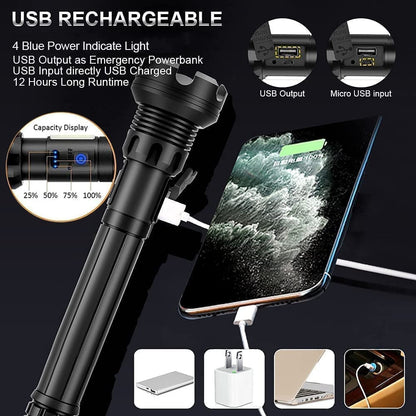 Lampe torche tactique rechargeable à LED et laser 9000 lumens