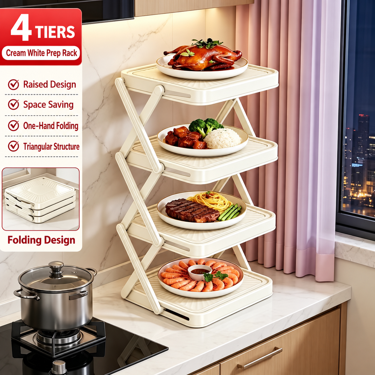 🍽️ -50 % MAINTENANT ! 📦 Support de rangement 4 niveaux pour bols – Pliable, stable et optimise l'espace de votre cuisine