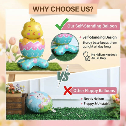🐰 58% DE RÉDUCTION ! 🎉 Ballons 3D sur Pied pour Pâques – Géants Lapin/Carotte/Poussin/Œuf – Décoration Festive, Gonflage à l'Air & Parfait pour Enfants/Jardin 🌷
