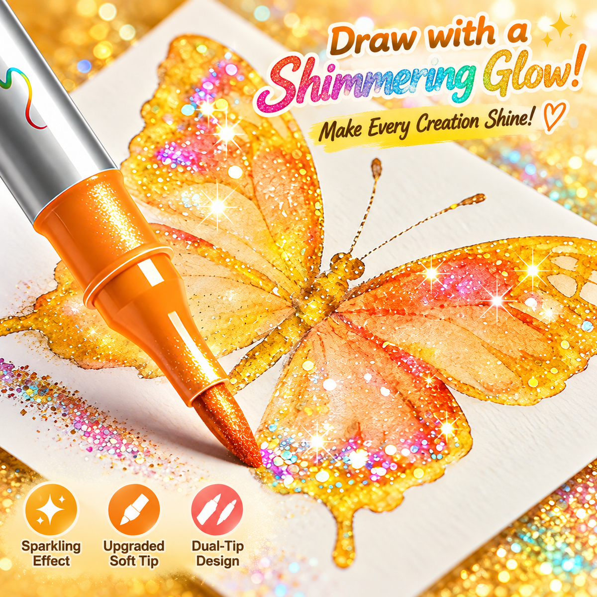 🏆Marqueurs à paillettes magiques ✨ Stylos artistiques bicolores à double pointe