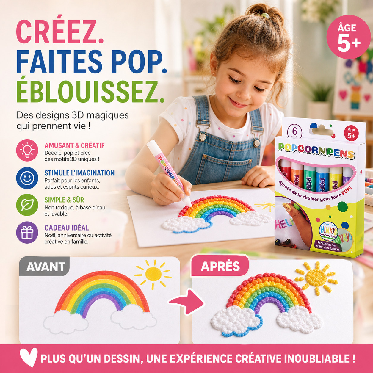 🎄🎁 Stylos à dessin DIY Bubble Popcorn, création ludique, cadeau original pour enfants et loisirs créatifs ✨