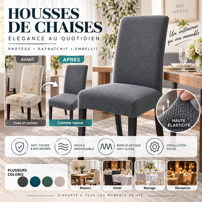 🔥‑50% Réduction ! Housse de chaise extensible 🪑 Ajustement parfait, anti-tache, protège et rénove vos chaises facilement ✨