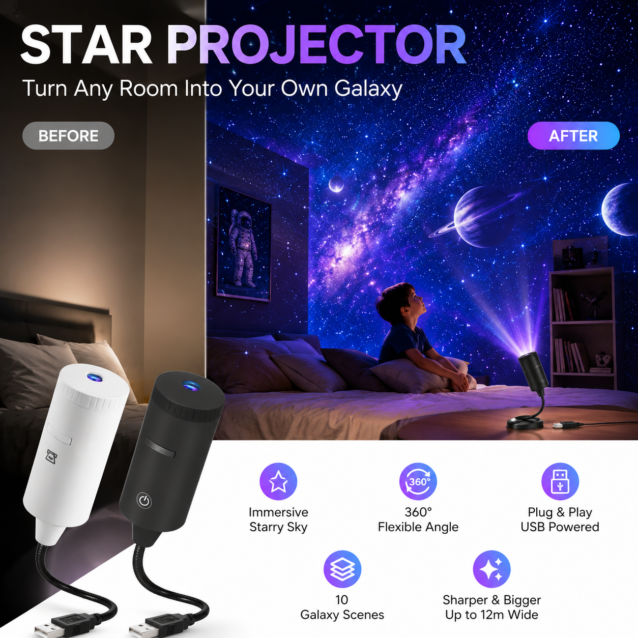 ✨ Projecteur d'étoiles HD prêt à l'emploi 🥳 Plus de 50 000 utilisateurs satisfaits