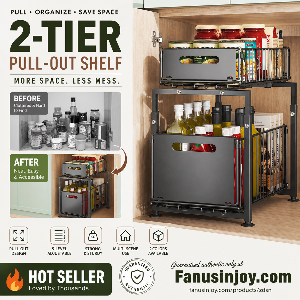 📢📢50 % DE RÉDUCTION !! ⏰Organisateur de placard à double étagère coulissante – 5 réglages en hauteur, 2 niveaux coulissants, acier au carbone et grande capacité – Aucun montage nécessaire ✨