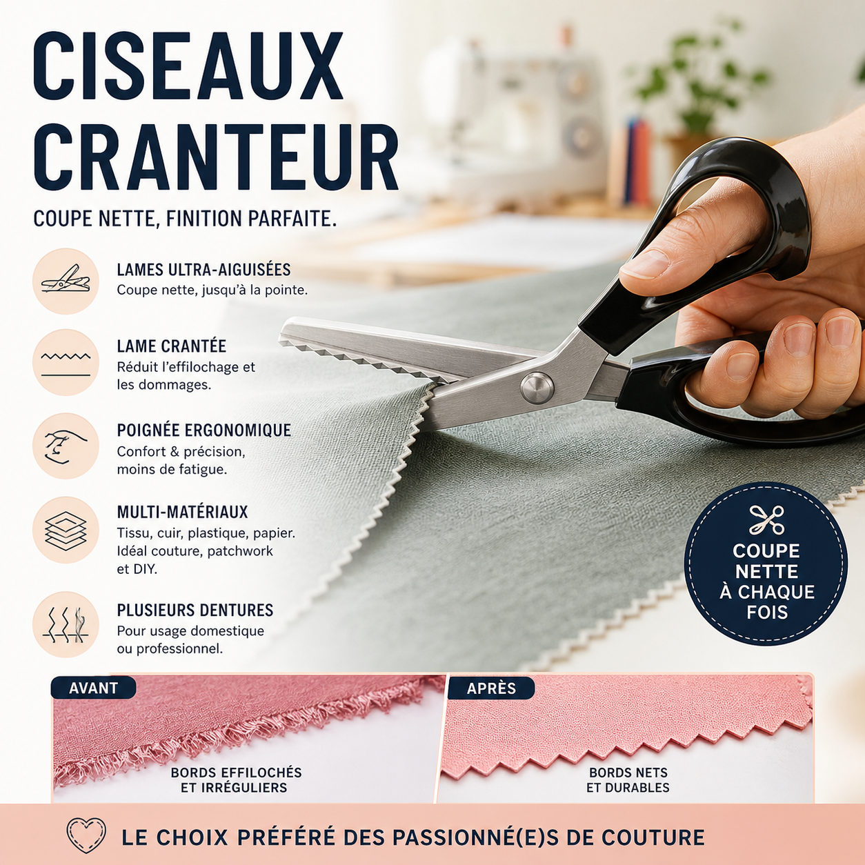 ✂️🛒 -50% ! 🧵Ciseaux Zig-Zag en Acier Inoxydable – Poignée Ergonomique, Anti-Effilochage & Coupe Tissu, Papier & Cuir.