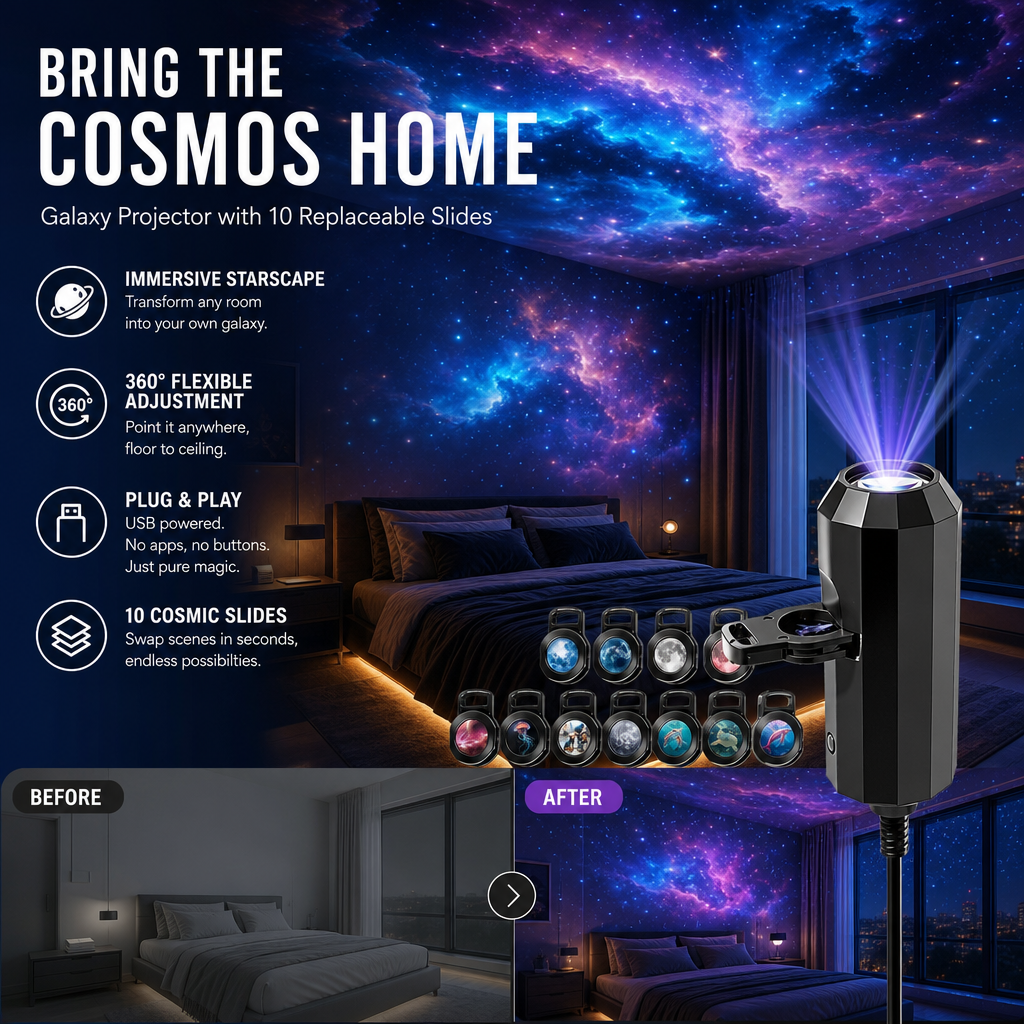 🌌 Projecteur USB Plug-and-Play – Galaxie & Océan HD – Plus de 50 000 Utilisateurs Ravis – Ambiance Magique Instantanée ✨