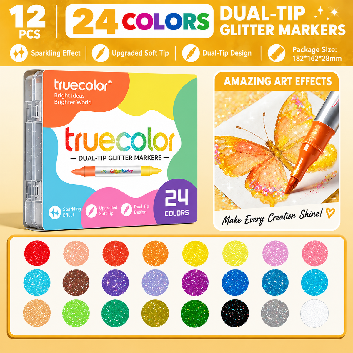 🏆Marqueurs à paillettes magiques ✨ Stylos artistiques bicolores à double pointe