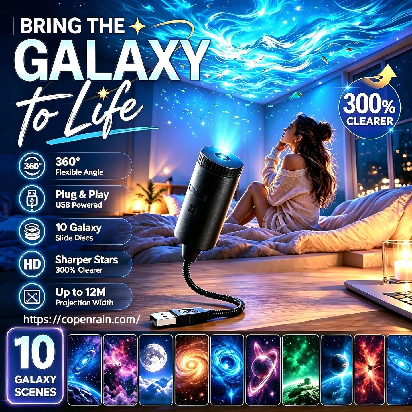 🌌 Projecteur USB Plug-and-Play – Galaxie & Océan HD – Plus de 50 000 Utilisateurs Ravis – Ambiance Magique Instantanée ✨