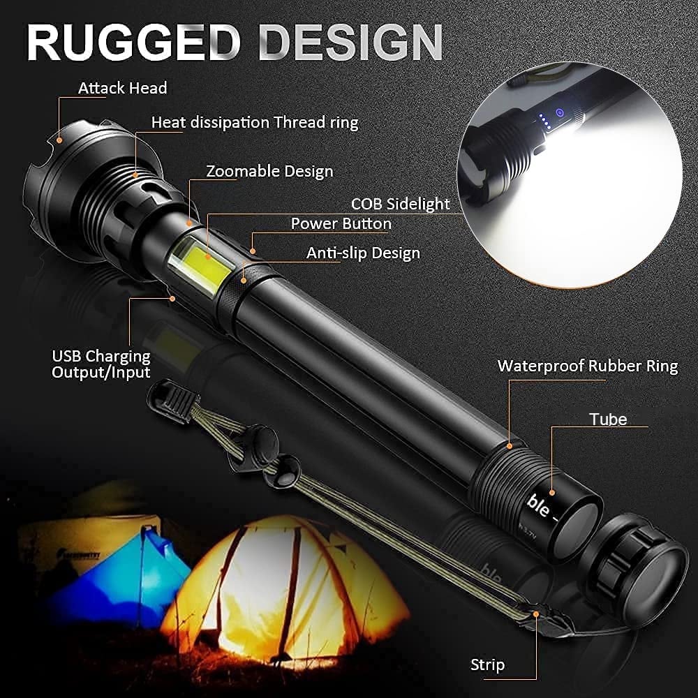 Lampe torche tactique rechargeable à LED et laser 9000 lumens