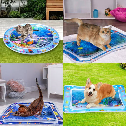 😻Tapis aquatique pour animaux de compagnie – jouet interactif avec des poissons flottants + tapis rafraîchissant pour l'été