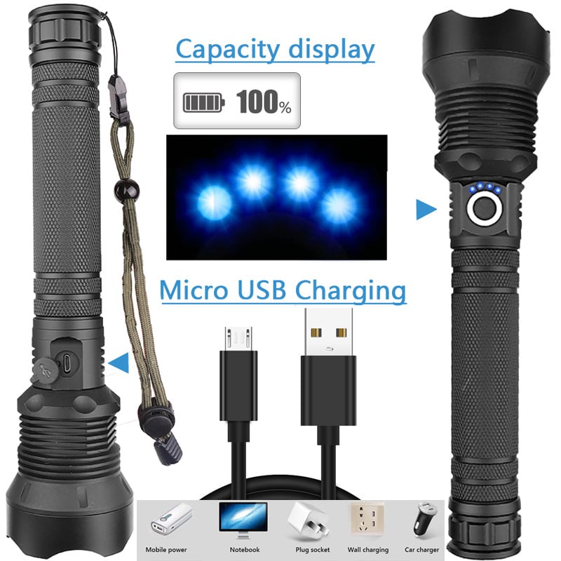 Lampe torche tactique rechargeable à LED et laser 9000 lumens