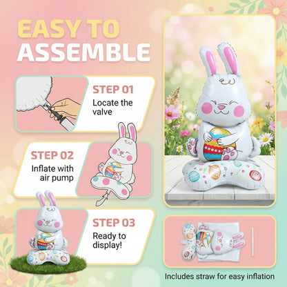 🐰 58% DE RÉDUCTION ! 🎉 Ballons 3D sur Pied pour Pâques – Géants Lapin/Carotte/Poussin/Œuf – Décoration Festive, Gonflage à l'Air & Parfait pour Enfants/Jardin 🌷