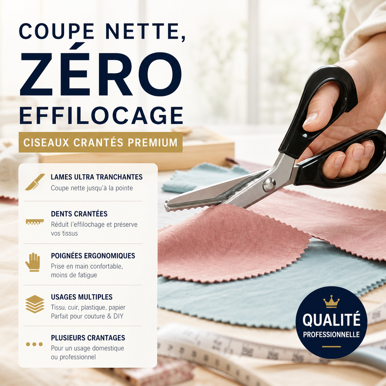 ✂️🛒 -50% ! 🧵Ciseaux Zig-Zag en Acier Inoxydable – Poignée Ergonomique, Anti-Effilochage & Coupe Tissu, Papier & Cuir.