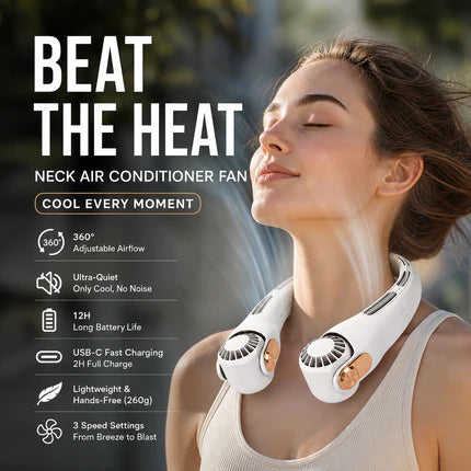 🍃🌪️ PROMO -50% ! Ventilateur de Cou Portable – Rotatif 360°, Ultra-Silencieux 45dB, 3 Vitesses, Longue Autonomie USB, Mains Libres · Blanc & Rose · Achetez-en 2 = -10€ 🎁