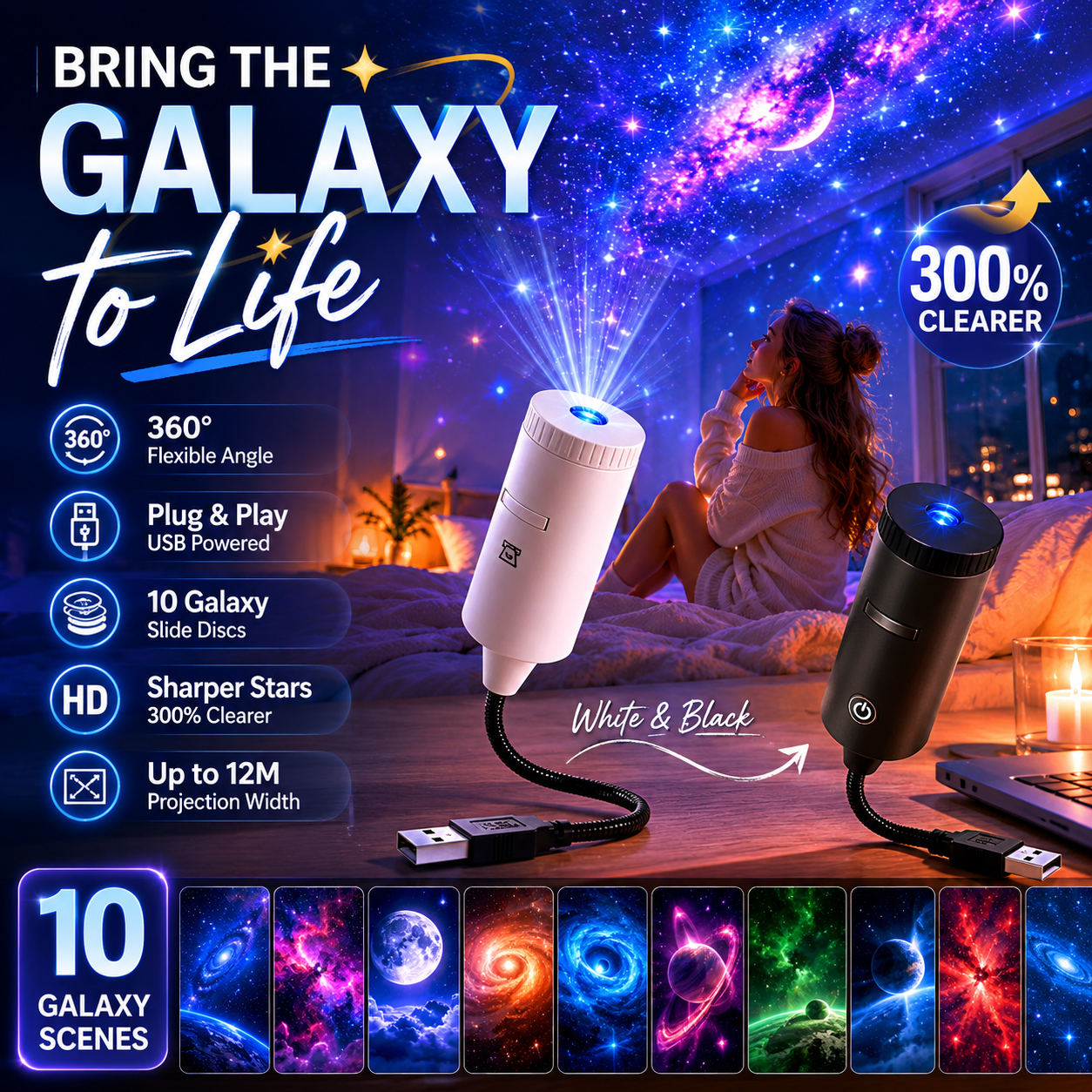 ✨ Projecteur d'étoiles HD prêt à l'emploi 🥳 Plus de 50 000 utilisateurs satisfaits