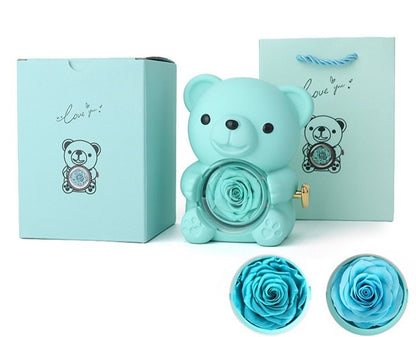 ⏰🌹 Vente Surprise de la Saint-Valentin -57% !! 💝 Peluche Ourson avec Rose Stabilisée -- Collier 📿 + Rose Éternelle 🌹 + Ourson en Peluche 🧸