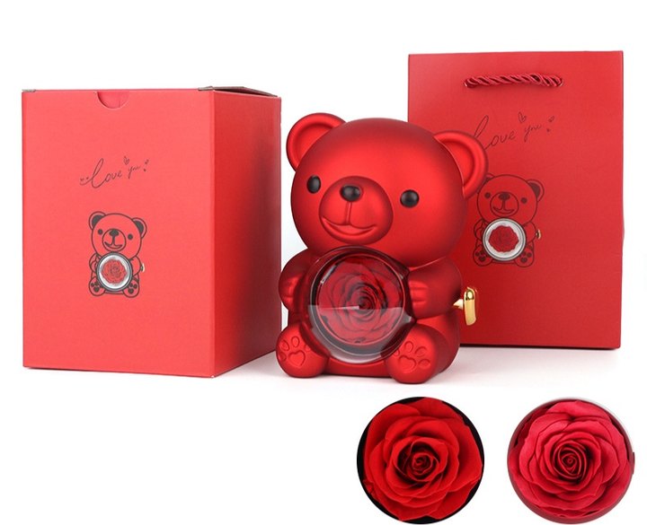 ⏰🌹 Vente Surprise de la Saint-Valentin -57% !! 💝 Peluche Ourson avec Rose Stabilisée -- Collier 📿 + Rose Éternelle 🌹 + Ourson en Peluche 🧸