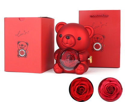 ⏰🌹 Vente Surprise de la Saint-Valentin -57% !! 💝 Peluche Ourson avec Rose Stabilisée -- Collier 📿 + Rose Éternelle 🌹 + Ourson en Peluche 🧸