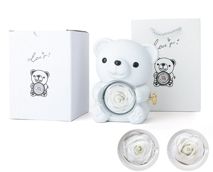 ⏰🌹 Vente Surprise de la Saint-Valentin -57% !! 💝 Peluche Ourson avec Rose Stabilisée -- Collier 📿 + Rose Éternelle 🌹 + Ourson en Peluche 🧸