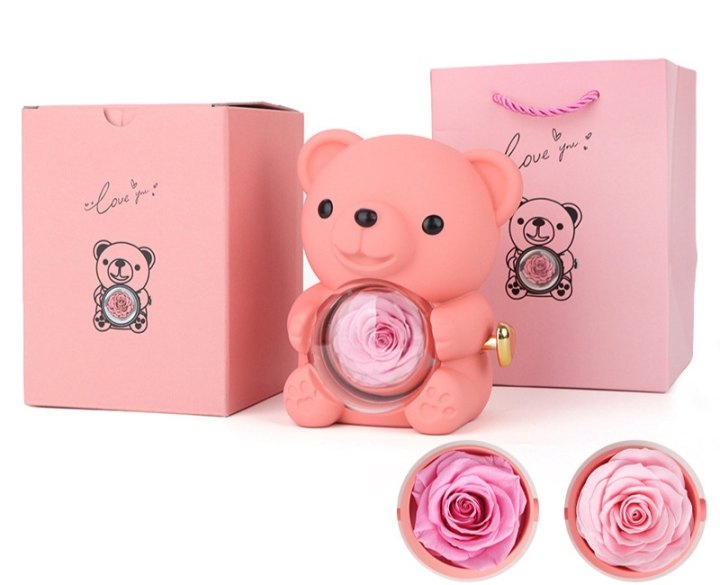 ⏰🌹 Vente Surprise de la Saint-Valentin -57% !! 💝 Peluche Ourson avec Rose Stabilisée -- Collier 📿 + Rose Éternelle 🌹 + Ourson en Peluche 🧸