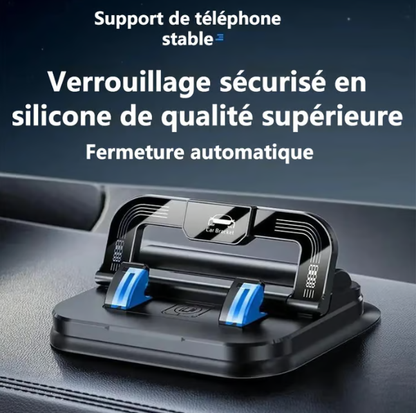 Support de téléphone pour voiture 🔄🚗 | Orientable à 360° · Verrouillage à une main en 0,1 s · Antidérapant et n'abîme pas le tableau de bord · Étanche et résistant aux taches