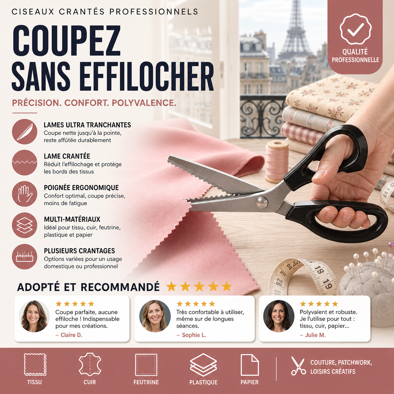 ✂️🛒 -50% ! 🧵Ciseaux Zig-Zag en Acier Inoxydable – Poignée Ergonomique, Anti-Effilochage & Coupe Tissu, Papier & Cuir.