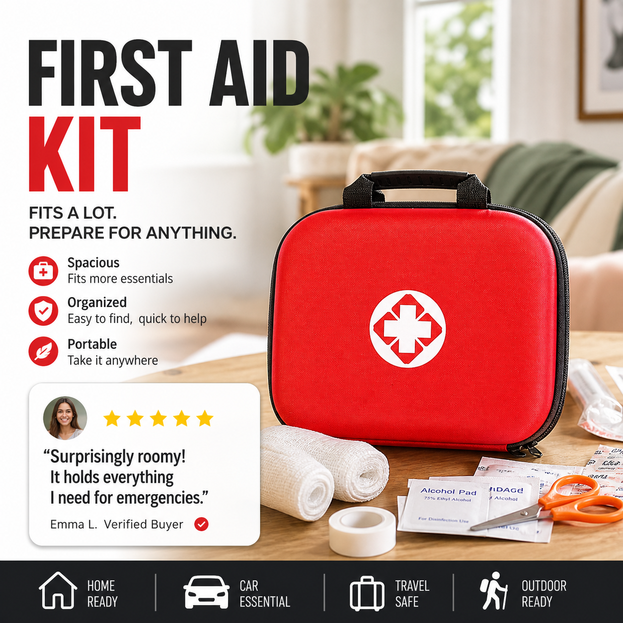 Trousse de premiers secours : trousse d'urgence portable pour la maison — avec tous les accessoires | Ensemble de 26 pièces