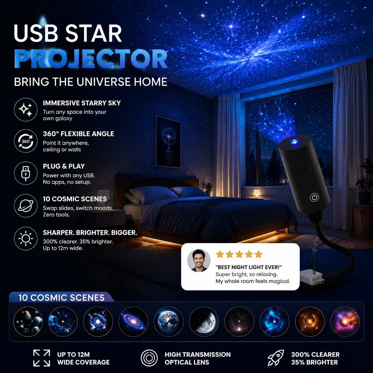 ✨ Projecteur d'étoiles HD prêt à l'emploi 🥳 Plus de 50 000 utilisateurs satisfaits