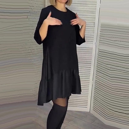 🎄52% de réduction de Noël🎄Robe noire élégante à plis amples avec manches à sept pointes