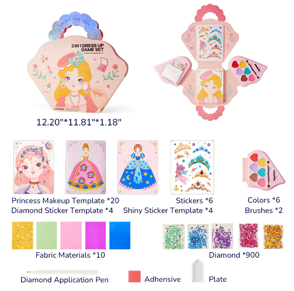 🔥Soldes exceptionnels 50 % de réduction💝Ensemble de jeu 3 en 1 pour habiller et maquiller une princesse💅
