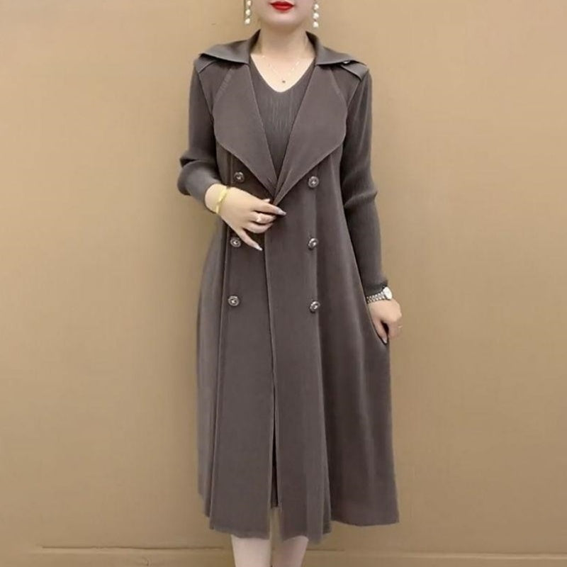 ✨Trench-coat à Faux Deux Pièces avec Col de Costume Plissé à La Mode