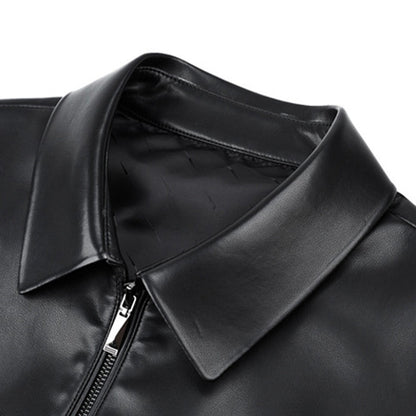 Veste classique en cuir PU pour hommes avec fermeture à glissière sur le devant