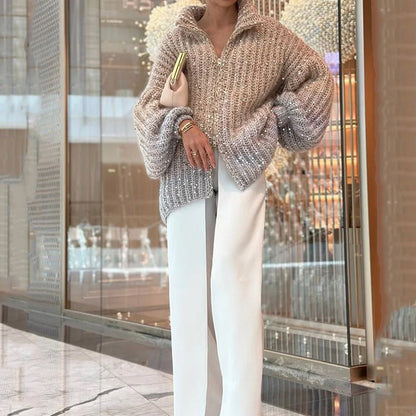 ❄️Rabais saisonnier 54%❄️Knitted Sweater Jacket With Monochromatic Sequins