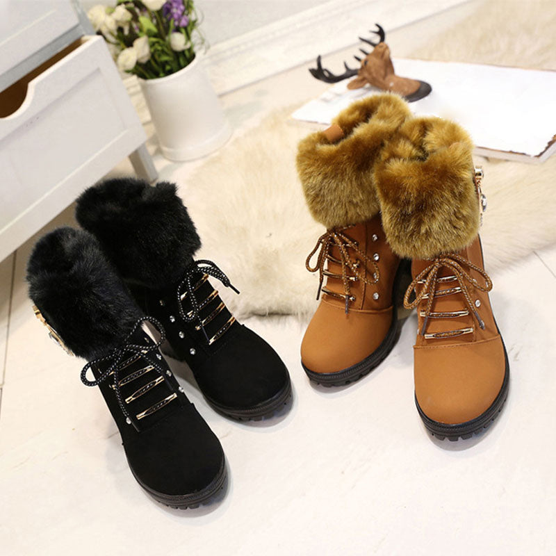 Bottines en peluche à fermeture éclair et à talons hauts pour femmes