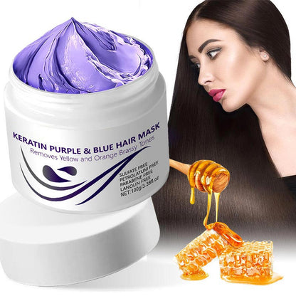 Masque capillaire à la kératine pourpre - Fixe la couleur et neutralise les tons cuivrés et jaunes pour les cheveux blonds, gris argentés et méchés