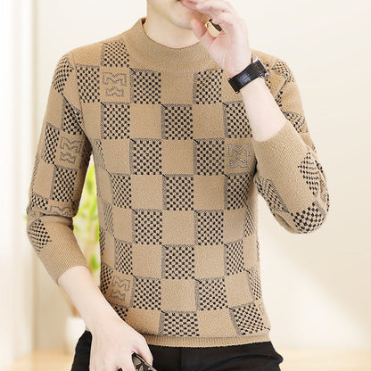 🔥49.99%OFF Christmas Sale🔥Men's Plaid Printed Half High Neck Thickened Pullover Sweater