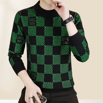 🔥49.99%OFF Christmas Sale🔥Men's Plaid Printed Half High Neck Thickened Pullover Sweater