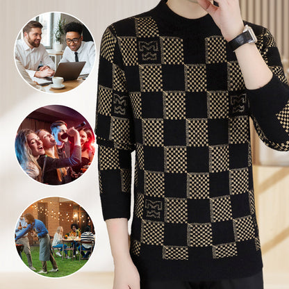 🔥49.99%OFF Christmas Sale🔥Men's Plaid Printed Half High Neck Thickened Pullover Sweater