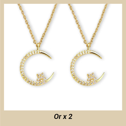 💕50% de réduction💕Collier Étincelant avec Pendentif d'Étoile et de Lune