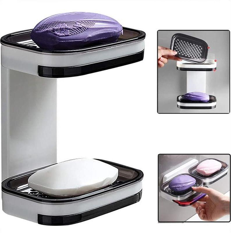 🧼✨ Porte-savon mural – 50 % de réduction ! Installation en 5 secondes, double système de drainage, pas besoin de percer : garde le savon au sec et prolonge sa durée de vie. 💪