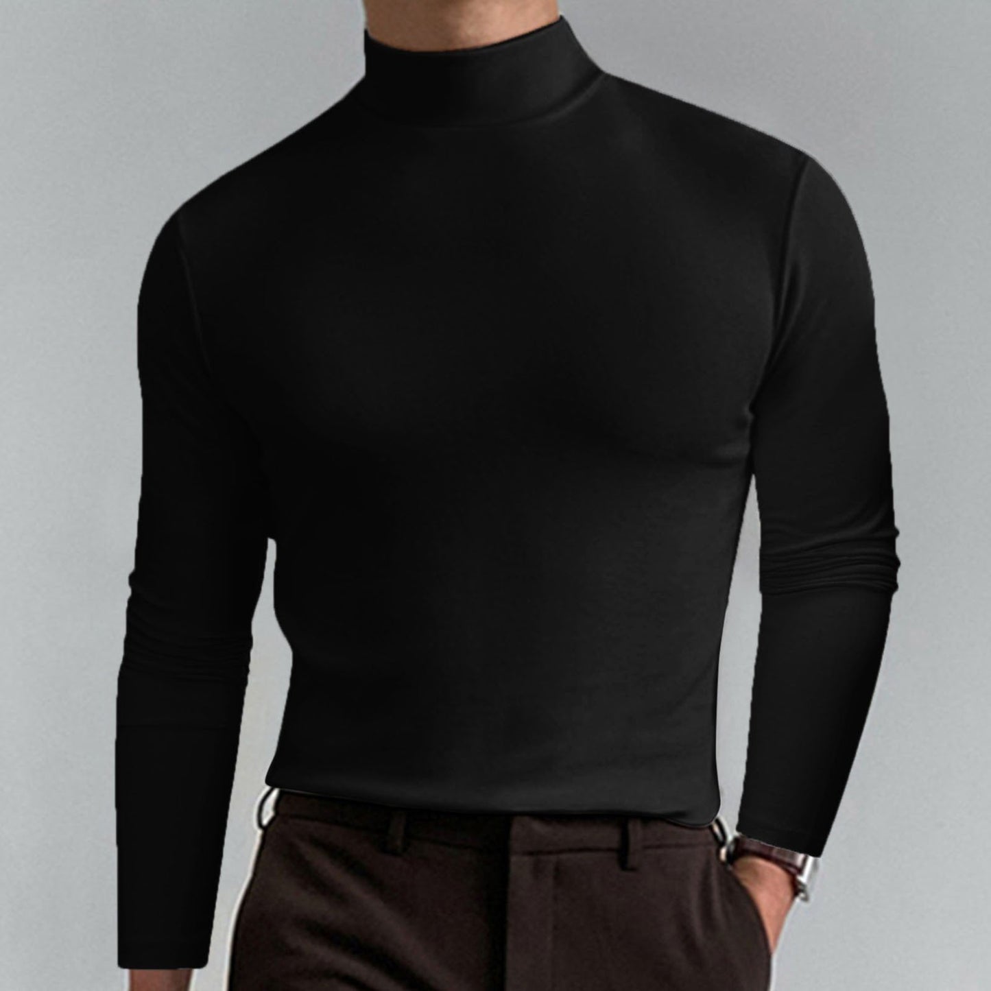 T-shirt slim fit à col montant pour homme - Tissu extensible et respirant, style moderne pour la salle de sport ou les tenues décontractées 🏃‍♂️📦