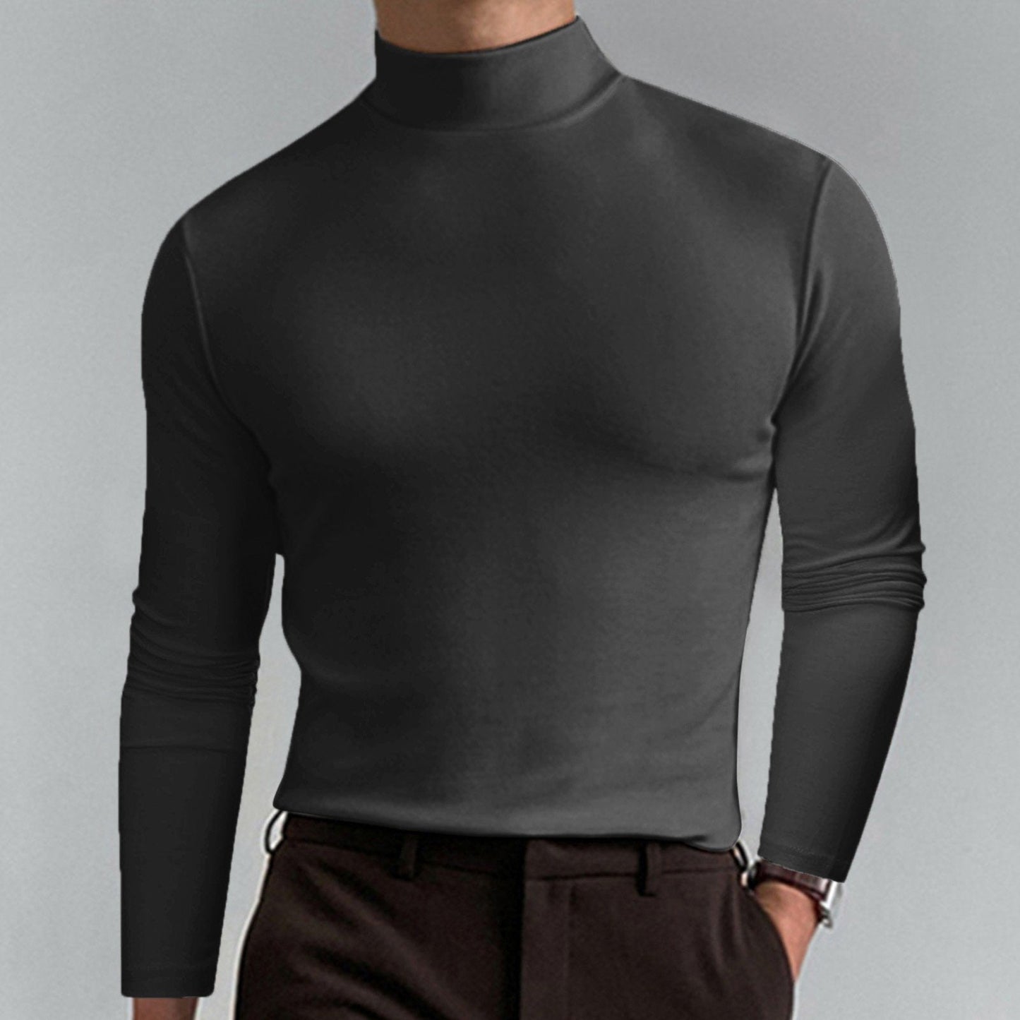 T-shirt slim fit à col montant pour homme - Tissu extensible et respirant, style moderne pour la salle de sport ou les tenues décontractées 🏃‍♂️📦