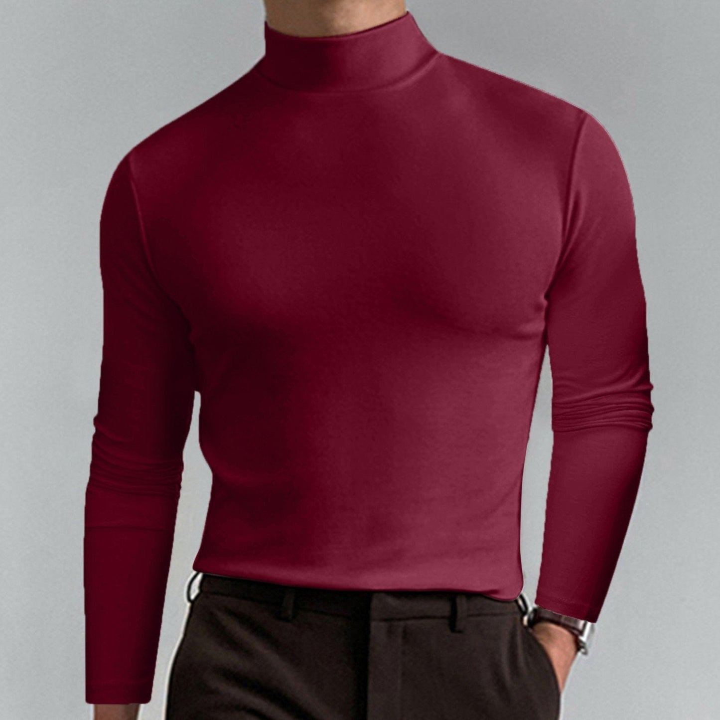 T-shirt slim fit à col montant pour homme - Tissu extensible et respirant, style moderne pour la salle de sport ou les tenues décontractées 🏃‍♂️📦