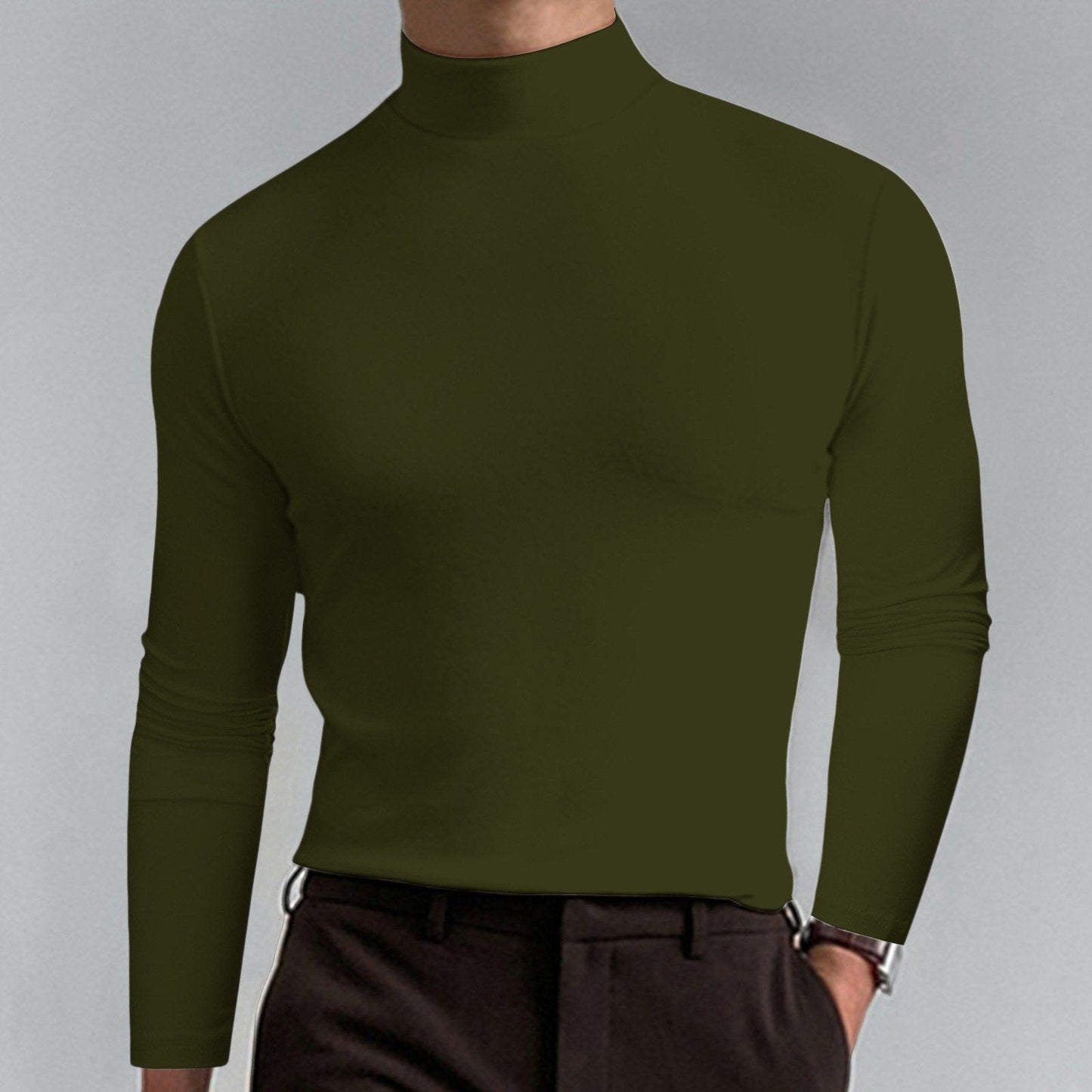 T-shirt slim fit à col montant pour homme - Tissu extensible et respirant, style moderne pour la salle de sport ou les tenues décontractées 🏃‍♂️📦