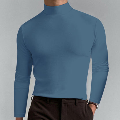T-shirt slim fit à col montant pour homme - Tissu extensible et respirant, style moderne pour la salle de sport ou les tenues décontractées 🏃‍♂️📦