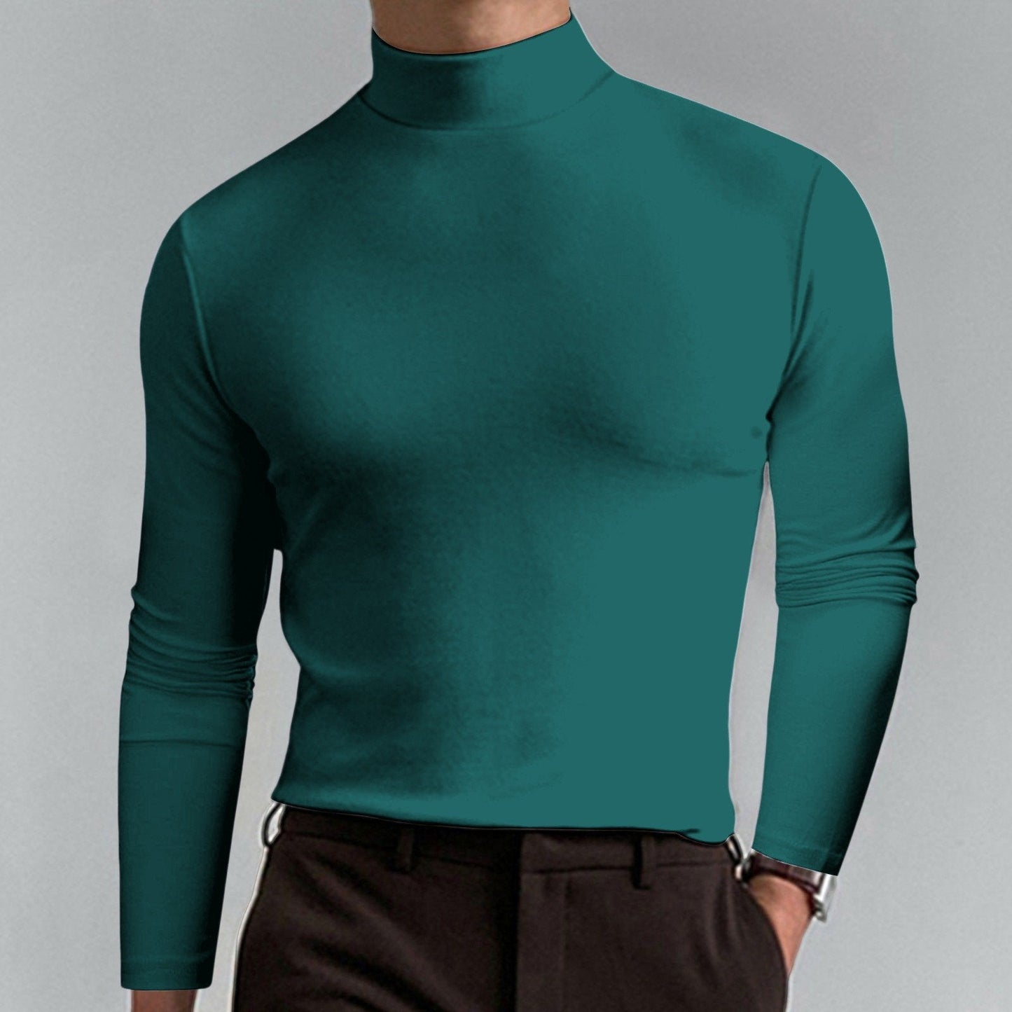 T-shirt slim fit à col montant pour homme - Tissu extensible et respirant, style moderne pour la salle de sport ou les tenues décontractées 🏃‍♂️📦