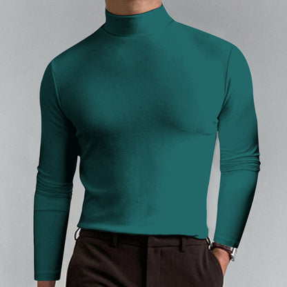 T-shirt slim fit à col montant pour homme - Tissu extensible et respirant, style moderne pour la salle de sport ou les tenues décontractées 🏃‍♂️📦