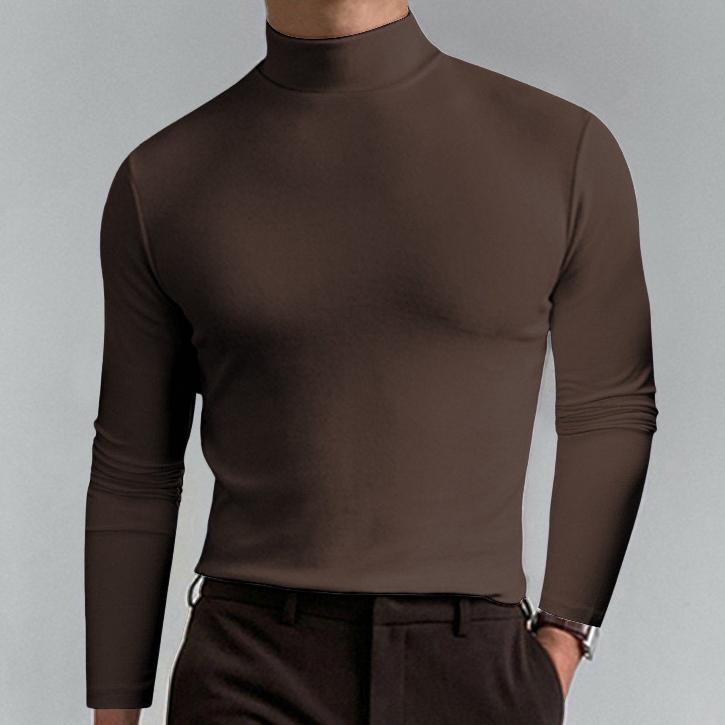 T-shirt slim fit à col montant pour homme - Tissu extensible et respirant, style moderne pour la salle de sport ou les tenues décontractées 🏃‍♂️📦